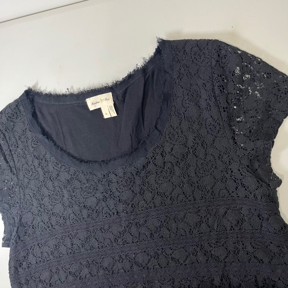 Meadow Rue Lace Top Women Size M Black Short Sleeve Sheer  Boho Dark Romantic - Picture 3 of 7